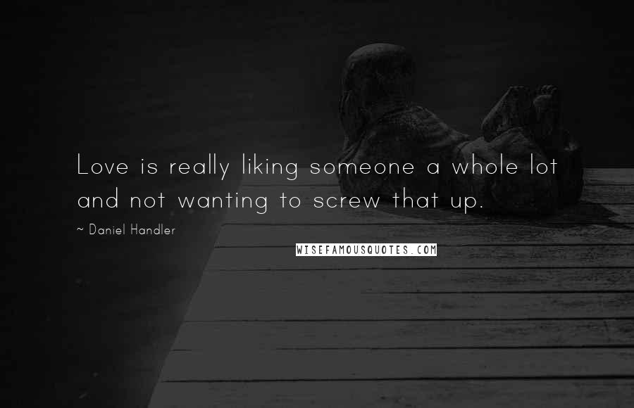 Daniel Handler Quotes: Love is really liking someone a whole lot and not wanting to screw that up.