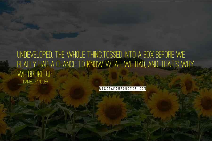 Daniel Handler Quotes: Undeveloped, the whole thing,tossed into a box before we really had a chance to know what we had, and that's why we broke up.