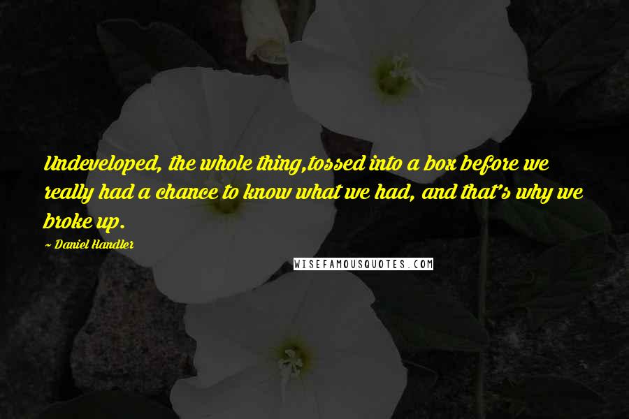 Daniel Handler Quotes: Undeveloped, the whole thing,tossed into a box before we really had a chance to know what we had, and that's why we broke up.