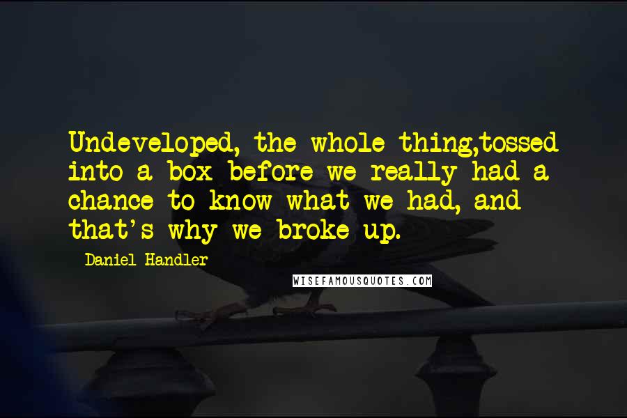 Daniel Handler Quotes: Undeveloped, the whole thing,tossed into a box before we really had a chance to know what we had, and that's why we broke up.