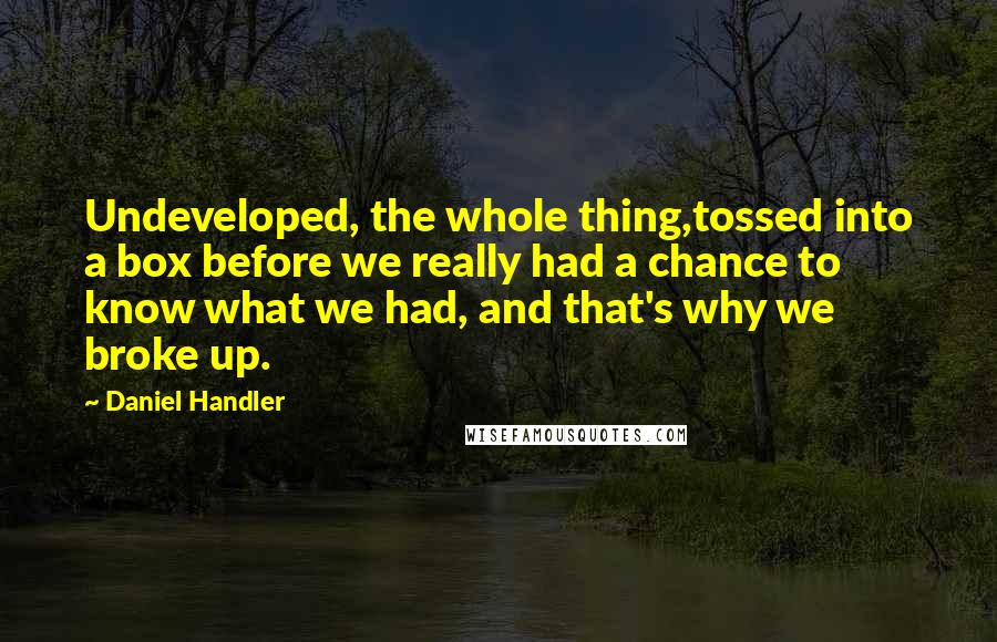 Daniel Handler Quotes: Undeveloped, the whole thing,tossed into a box before we really had a chance to know what we had, and that's why we broke up.