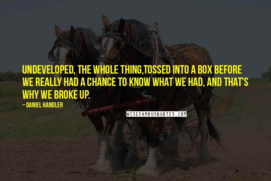 Daniel Handler Quotes: Undeveloped, the whole thing,tossed into a box before we really had a chance to know what we had, and that's why we broke up.