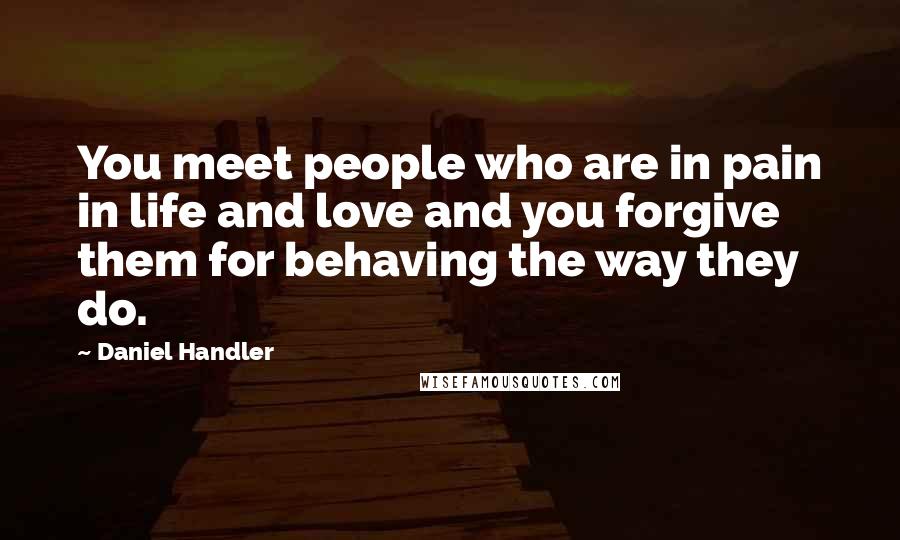 Daniel Handler Quotes: You meet people who are in pain in life and love and you forgive them for behaving the way they do.