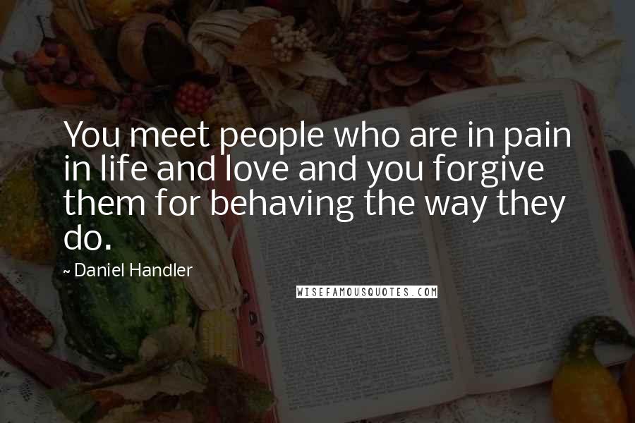 Daniel Handler Quotes: You meet people who are in pain in life and love and you forgive them for behaving the way they do.