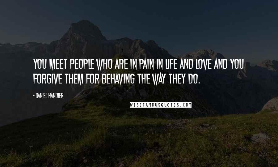 Daniel Handler Quotes: You meet people who are in pain in life and love and you forgive them for behaving the way they do.