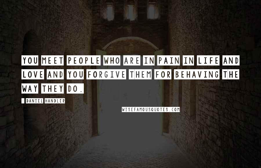 Daniel Handler Quotes: You meet people who are in pain in life and love and you forgive them for behaving the way they do.