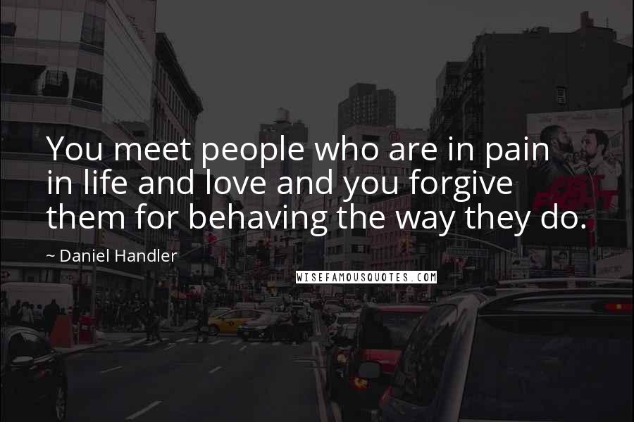 Daniel Handler Quotes: You meet people who are in pain in life and love and you forgive them for behaving the way they do.
