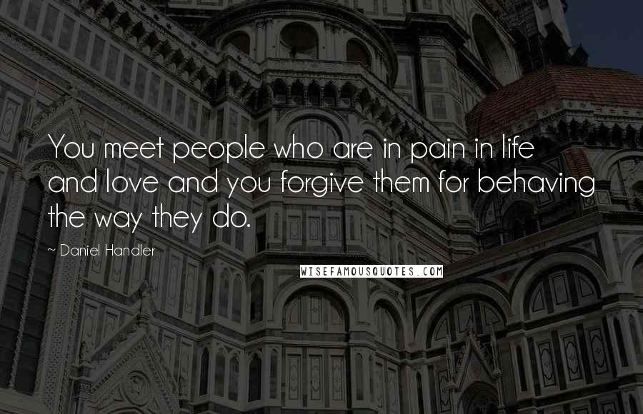 Daniel Handler Quotes: You meet people who are in pain in life and love and you forgive them for behaving the way they do.
