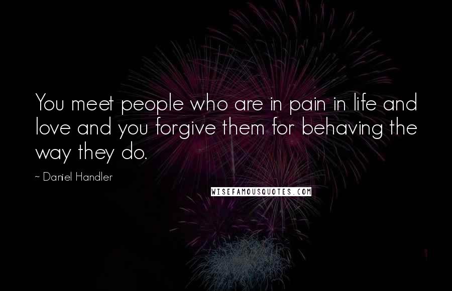 Daniel Handler Quotes: You meet people who are in pain in life and love and you forgive them for behaving the way they do.