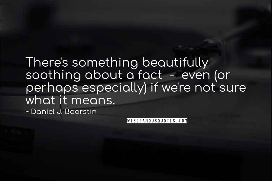 Daniel J. Boorstin Quotes: There's something beautifully soothing about a fact - even (or perhaps especially) if we're not sure what it means.
