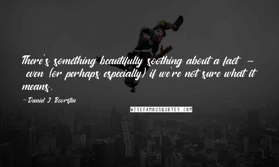 Daniel J. Boorstin Quotes: There's something beautifully soothing about a fact - even (or perhaps especially) if we're not sure what it means.
