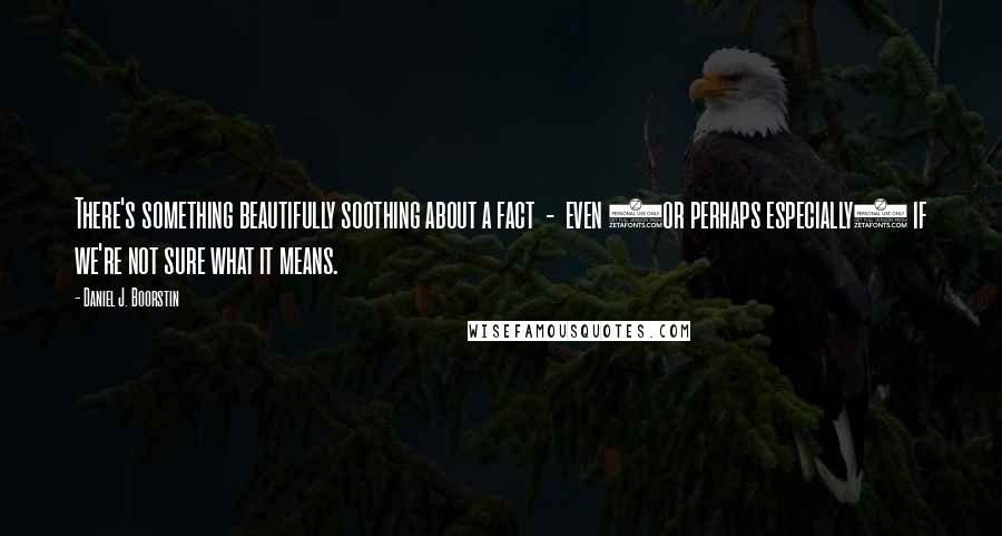 Daniel J. Boorstin Quotes: There's something beautifully soothing about a fact - even (or perhaps especially) if we're not sure what it means.