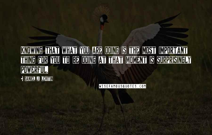Daniel J. Levitin Quotes: Knowing that what you are doing is the most important thing for you to be doing at that moment is surprisingly powerful.