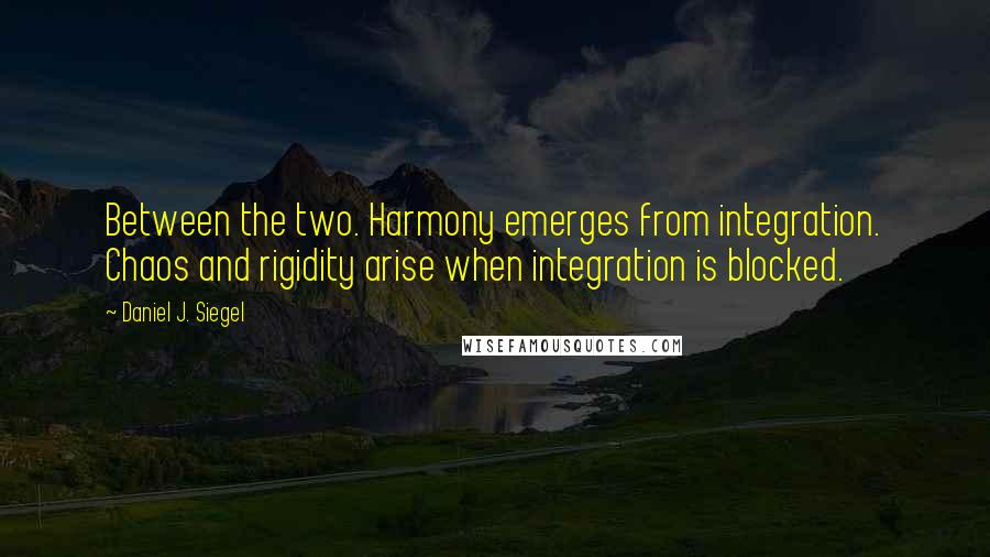 Daniel J. Siegel Quotes: Between the two. Harmony emerges from integration. Chaos and rigidity arise when integration is blocked.