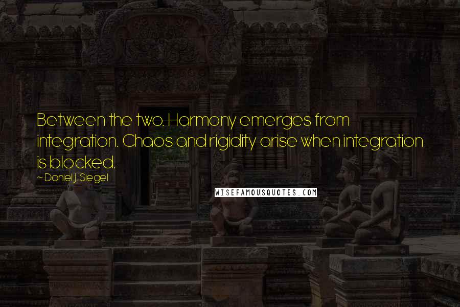 Daniel J. Siegel Quotes: Between the two. Harmony emerges from integration. Chaos and rigidity arise when integration is blocked.