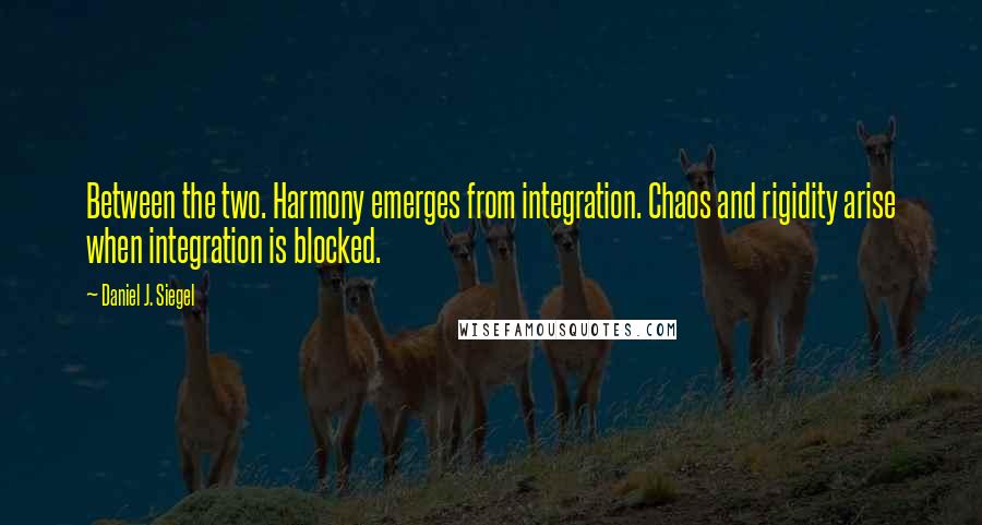 Daniel J. Siegel Quotes: Between the two. Harmony emerges from integration. Chaos and rigidity arise when integration is blocked.
