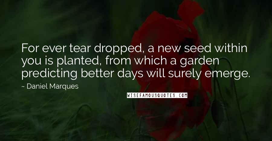 Daniel Marques Quotes: For ever tear dropped, a new seed within you is planted, from which a garden predicting better days will surely emerge.
