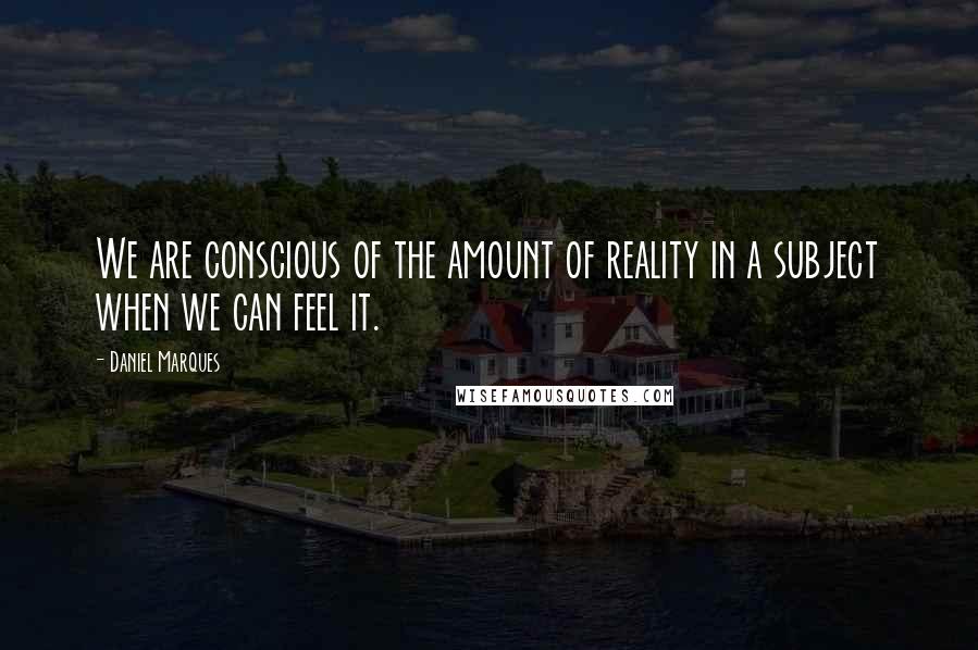 Daniel Marques Quotes: We are conscious of the amount of reality in a subject when we can feel it.