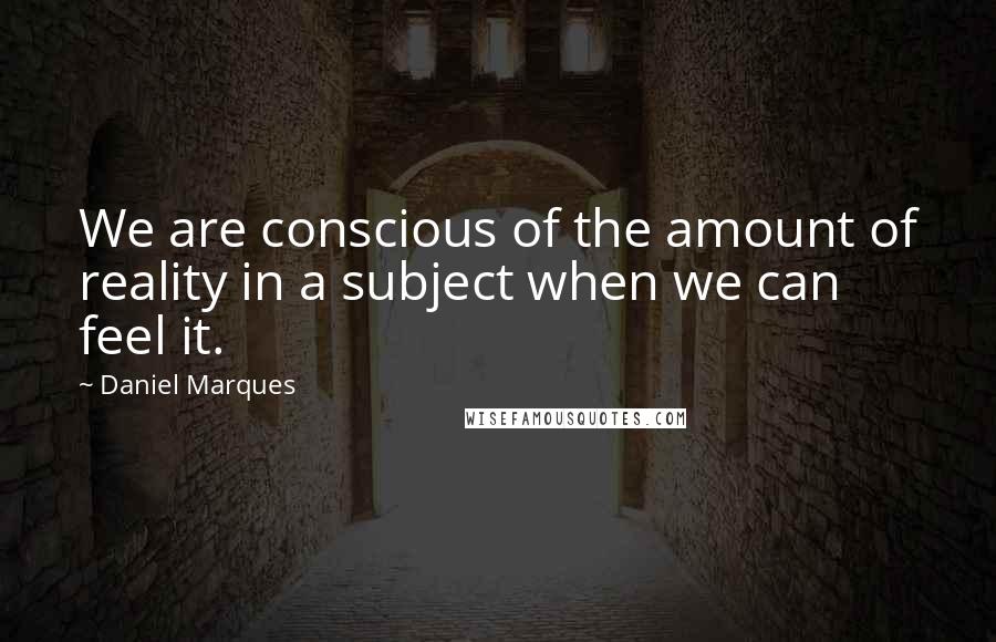 Daniel Marques Quotes: We are conscious of the amount of reality in a subject when we can feel it.