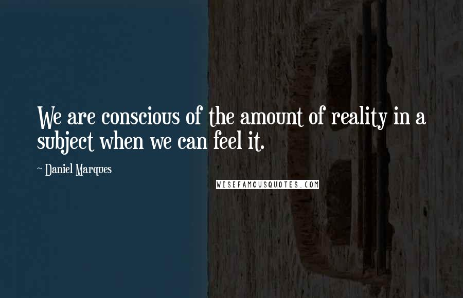 Daniel Marques Quotes: We are conscious of the amount of reality in a subject when we can feel it.