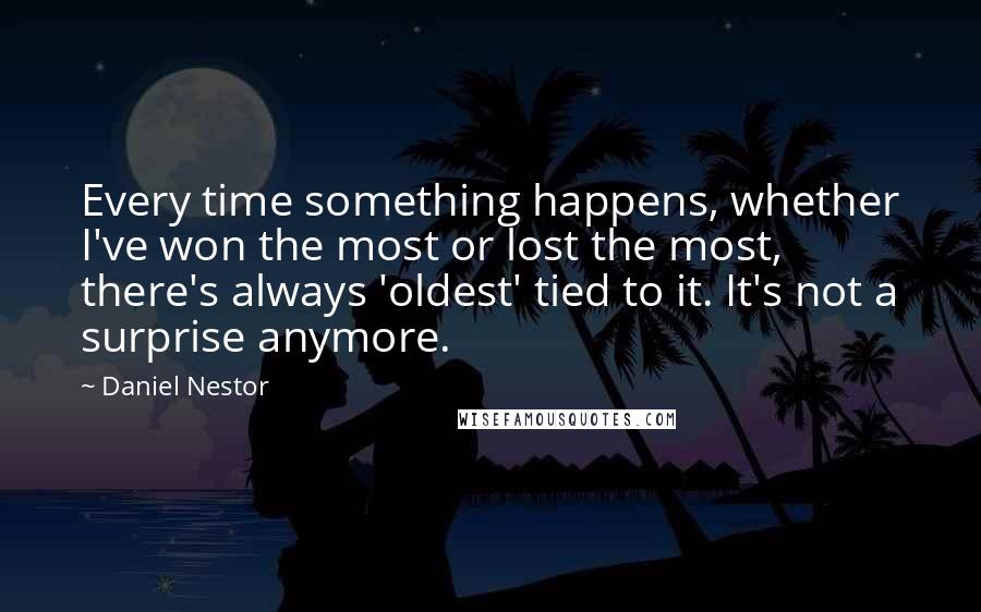 Daniel Nestor Quotes: Every time something happens, whether I've won the most or lost the most, there's always 'oldest' tied to it. It's not a surprise anymore.