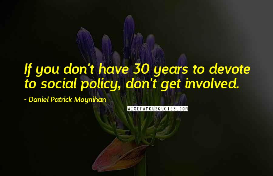 Daniel Patrick Moynihan Quotes: If you don't have 30 years to devote to social policy, don't get involved.