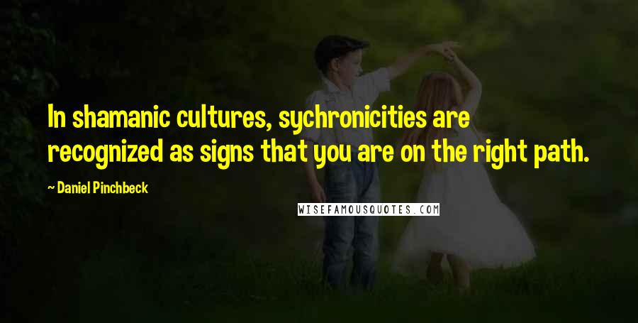 Daniel Pinchbeck Quotes: In shamanic cultures, sychronicities are recognized as signs that you are on the right path.