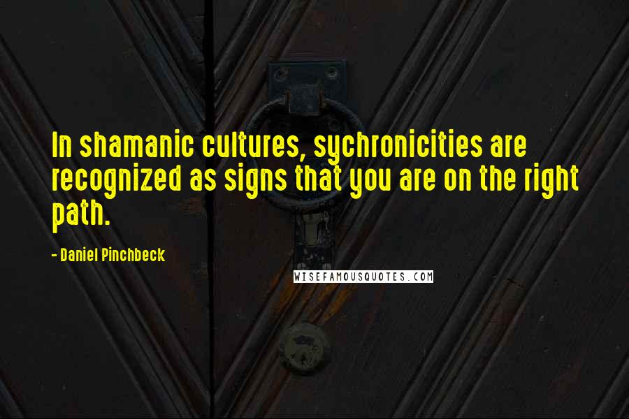 Daniel Pinchbeck Quotes: In shamanic cultures, sychronicities are recognized as signs that you are on the right path.