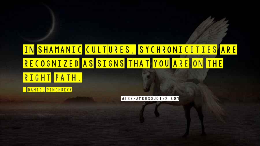 Daniel Pinchbeck Quotes: In shamanic cultures, sychronicities are recognized as signs that you are on the right path.