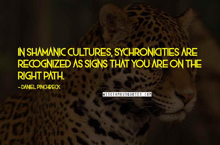 Daniel Pinchbeck Quotes: In shamanic cultures, sychronicities are recognized as signs that you are on the right path.