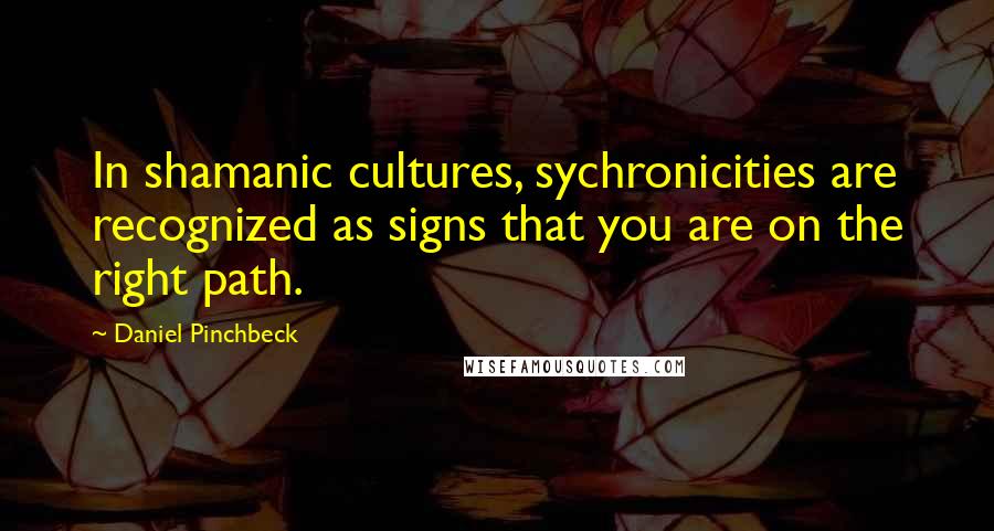 Daniel Pinchbeck Quotes: In shamanic cultures, sychronicities are recognized as signs that you are on the right path.