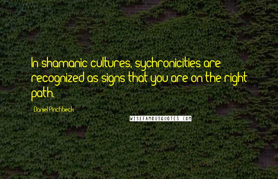 Daniel Pinchbeck Quotes: In shamanic cultures, sychronicities are recognized as signs that you are on the right path.