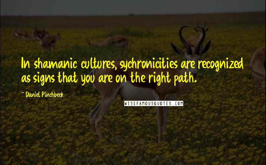 Daniel Pinchbeck Quotes: In shamanic cultures, sychronicities are recognized as signs that you are on the right path.