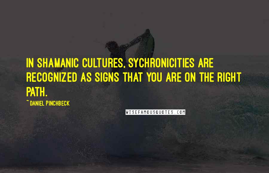 Daniel Pinchbeck Quotes: In shamanic cultures, sychronicities are recognized as signs that you are on the right path.