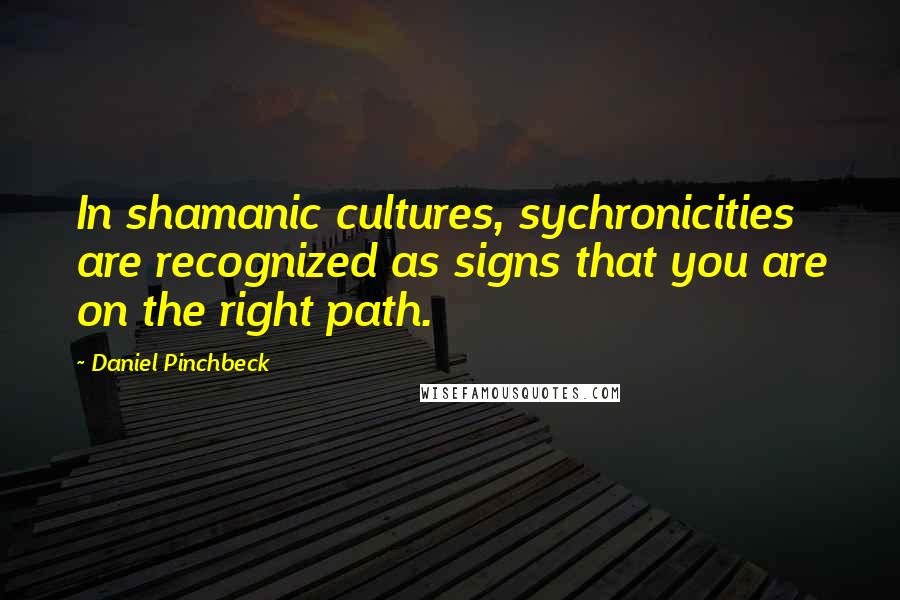 Daniel Pinchbeck Quotes: In shamanic cultures, sychronicities are recognized as signs that you are on the right path.