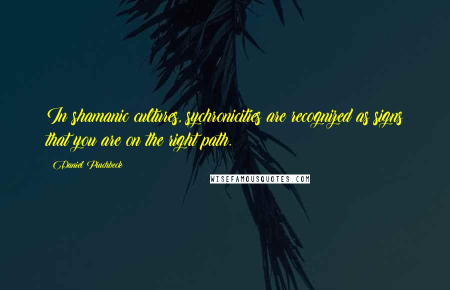 Daniel Pinchbeck Quotes: In shamanic cultures, sychronicities are recognized as signs that you are on the right path.