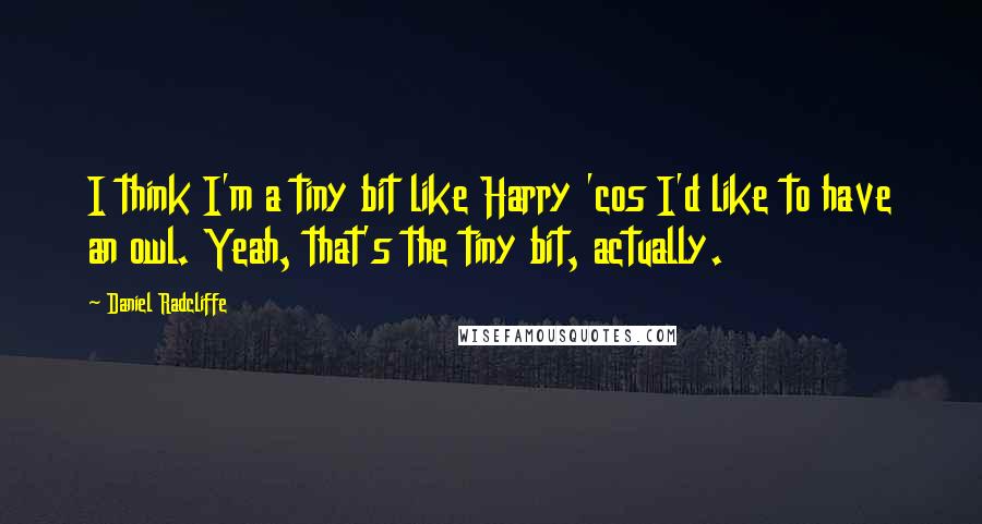 Daniel Radcliffe Quotes: I think I'm a tiny bit like Harry 'cos I'd like to have an owl. Yeah, that's the tiny bit, actually.