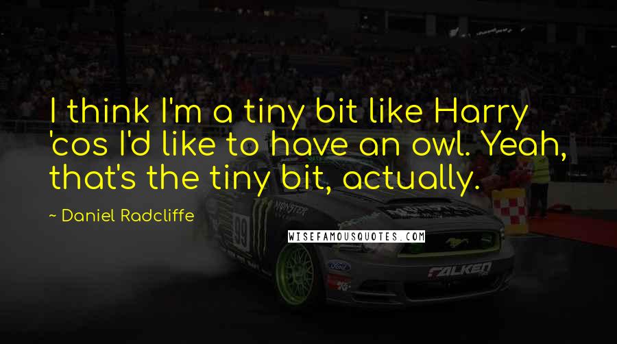 Daniel Radcliffe Quotes: I think I'm a tiny bit like Harry 'cos I'd like to have an owl. Yeah, that's the tiny bit, actually.