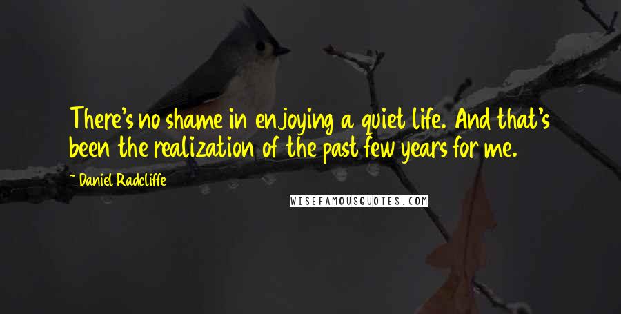 Daniel Radcliffe Quotes: There's no shame in enjoying a quiet life. And that's been the realization of the past few years for me.