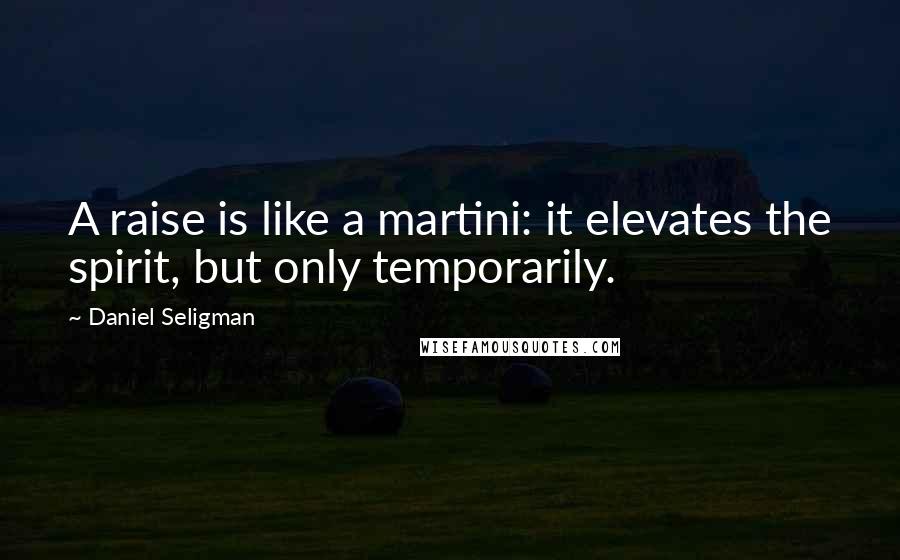 Daniel Seligman Quotes: A raise is like a martini: it elevates the spirit, but only temporarily.