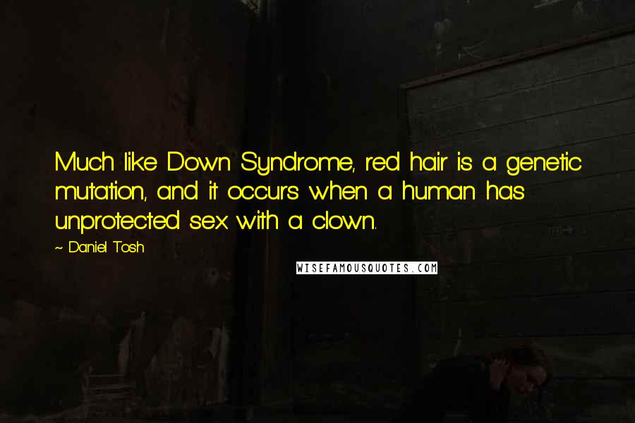 Daniel Tosh Quotes: Much like Down Syndrome, red hair is a genetic mutation, and it occurs when a human has unprotected sex with a clown.
