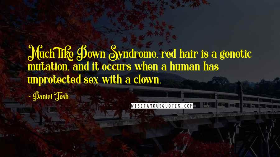 Daniel Tosh Quotes: Much like Down Syndrome, red hair is a genetic mutation, and it occurs when a human has unprotected sex with a clown.