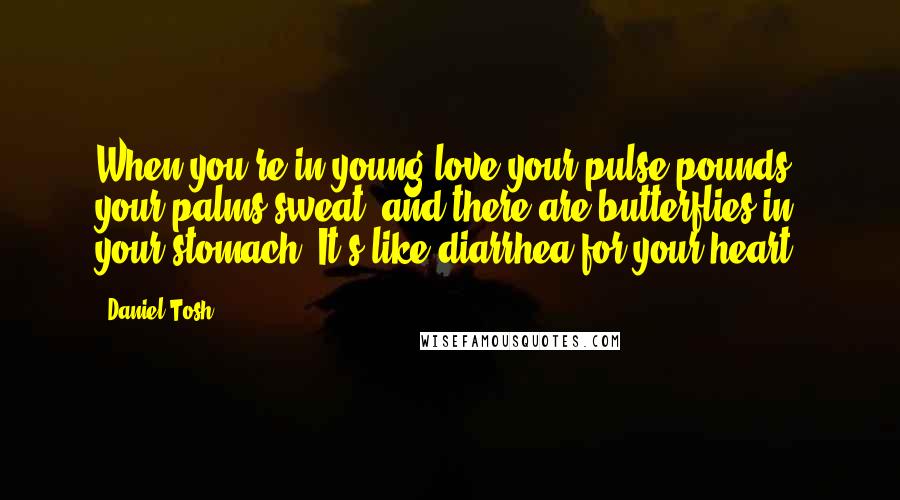 Daniel Tosh Quotes: When you're in young love your pulse pounds, your palms sweat, and there are butterflies in your stomach. It's like diarrhea for your heart.