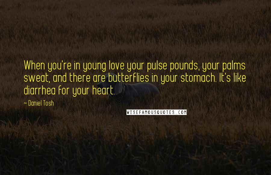 Daniel Tosh Quotes: When you're in young love your pulse pounds, your palms sweat, and there are butterflies in your stomach. It's like diarrhea for your heart.