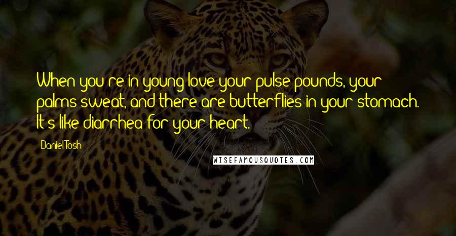 Daniel Tosh Quotes: When you're in young love your pulse pounds, your palms sweat, and there are butterflies in your stomach. It's like diarrhea for your heart.