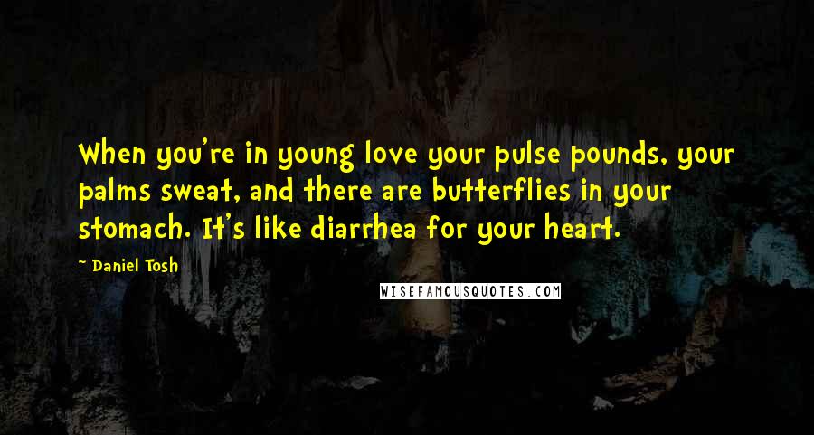 Daniel Tosh Quotes: When you're in young love your pulse pounds, your palms sweat, and there are butterflies in your stomach. It's like diarrhea for your heart.