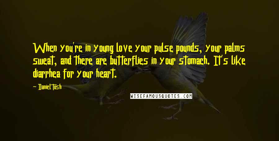 Daniel Tosh Quotes: When you're in young love your pulse pounds, your palms sweat, and there are butterflies in your stomach. It's like diarrhea for your heart.