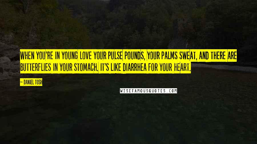 Daniel Tosh Quotes: When you're in young love your pulse pounds, your palms sweat, and there are butterflies in your stomach. It's like diarrhea for your heart.