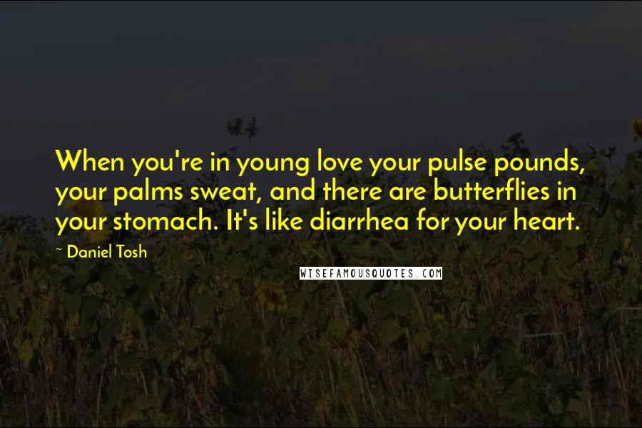 Daniel Tosh Quotes: When you're in young love your pulse pounds, your palms sweat, and there are butterflies in your stomach. It's like diarrhea for your heart.