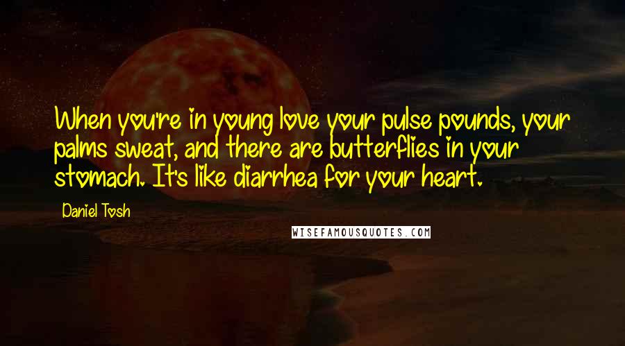 Daniel Tosh Quotes: When you're in young love your pulse pounds, your palms sweat, and there are butterflies in your stomach. It's like diarrhea for your heart.